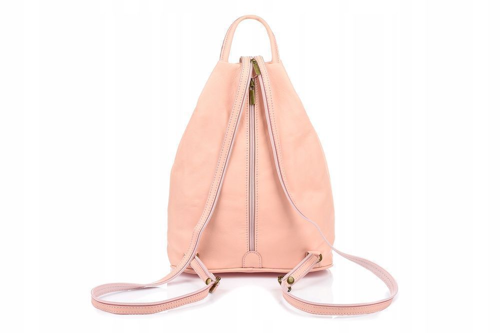 Różowy Vera Pelle włoski Plecak Skórzany damski plecaczek do pracy