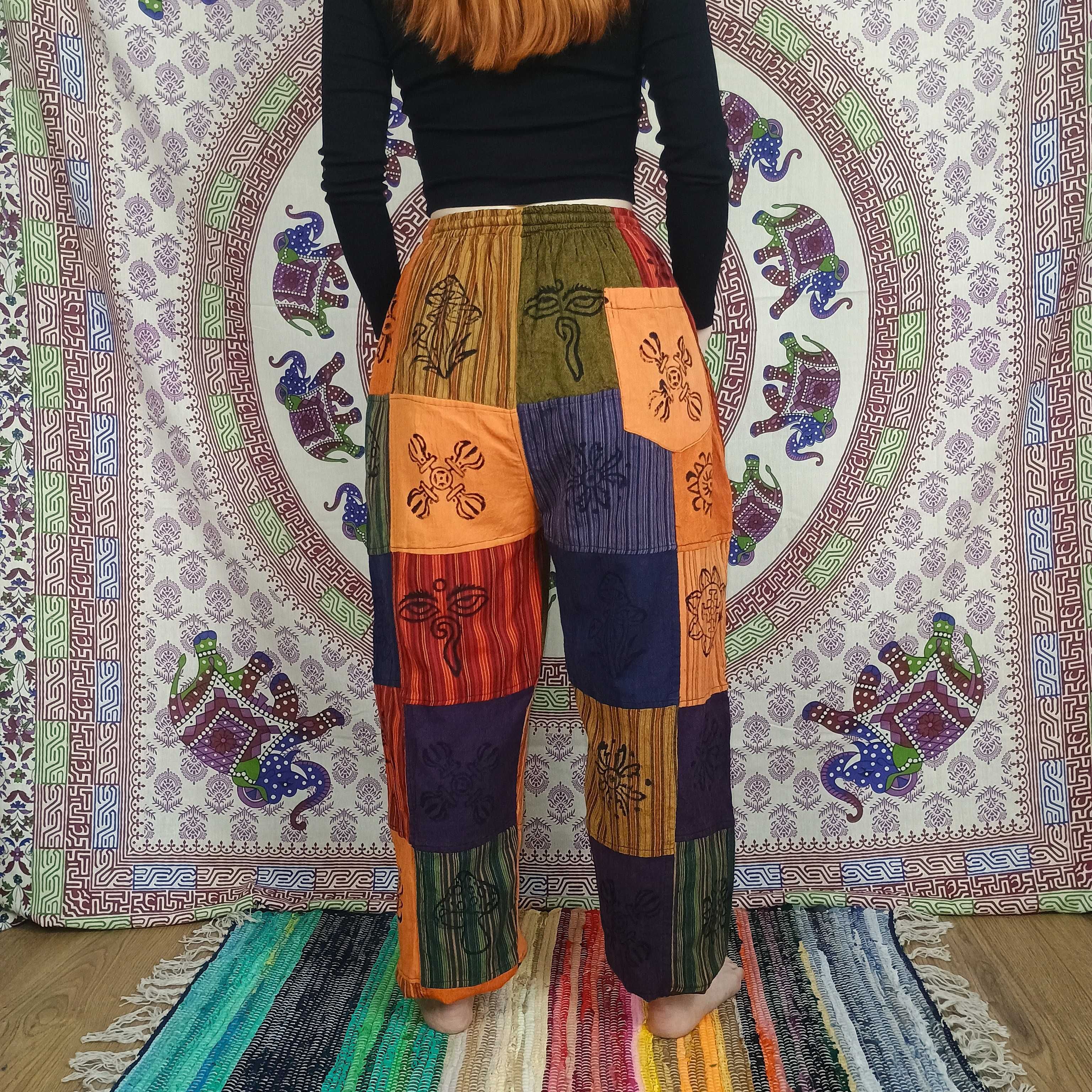 Spodnie - Patchwork - Nomad Sari – Pomarańczowe Tony – Nepal - S/M