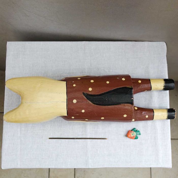 Кот рыболов винтажная деревянная фигурка декор игрушка хендмейд винтаж