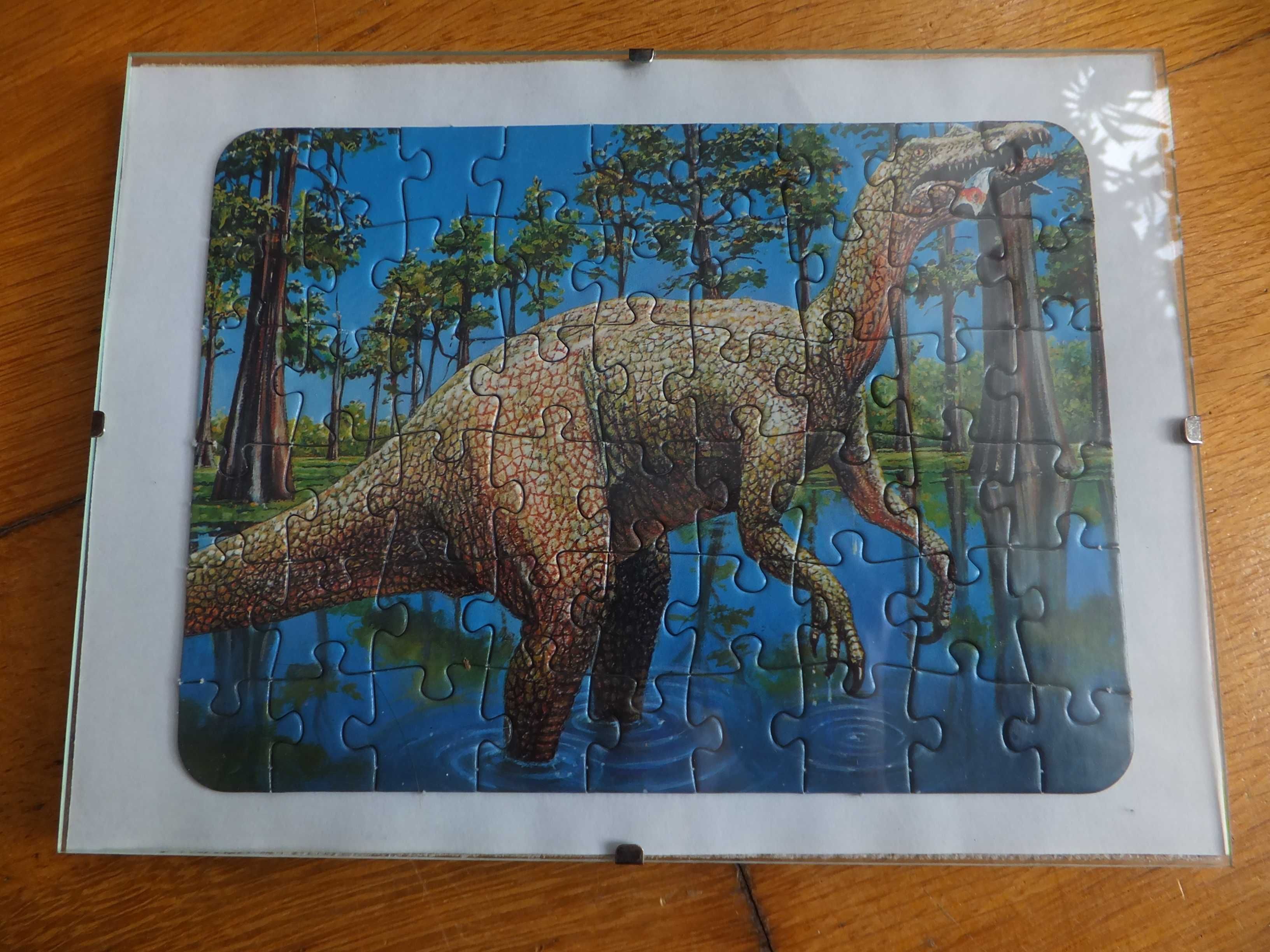 RETRO Puzzle obrazki DINOZAURY 4 sztuki w antyramie kolekcjonerskie