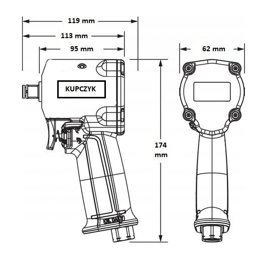 Klucz pneumatyczny udarowy 1/2" 1000 Nm Kupczyk Rzeszów KPK-1000 MINI