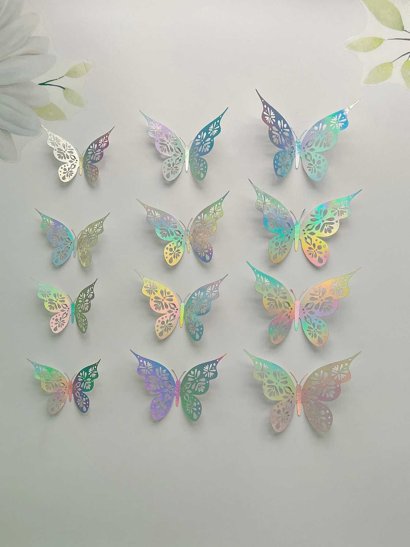 Naklejki na ścianę 3D Motyle Ażurowe Mieniące 12 szt