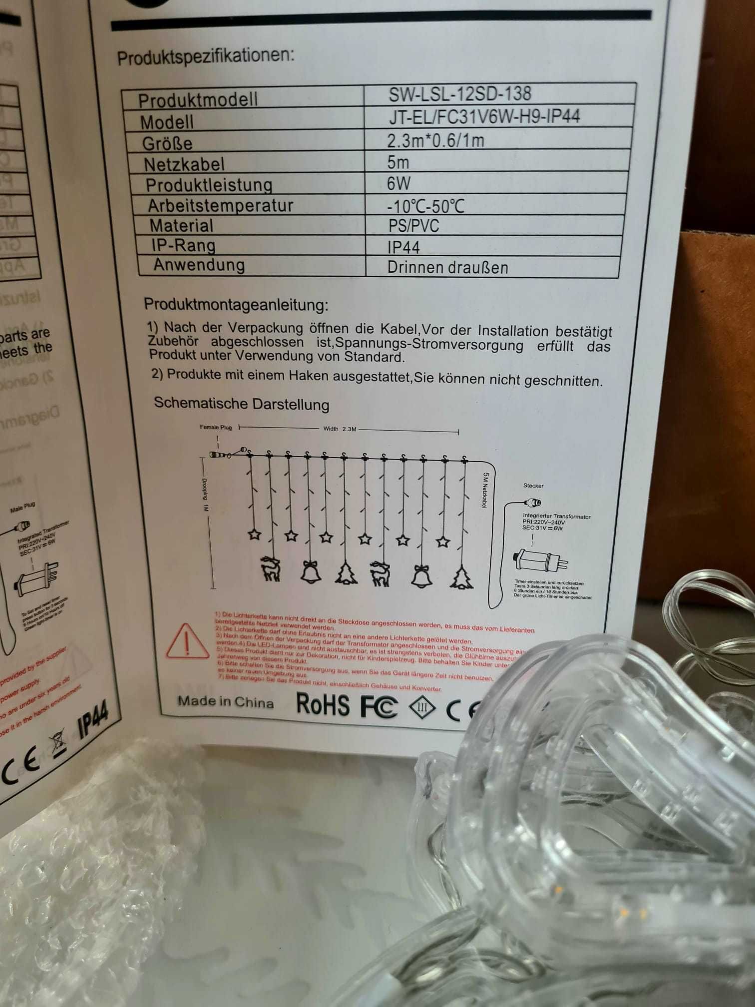 Kurtyn świetlna 138 LED, oświetlenie świąteczne, wodoodporna, Aj8