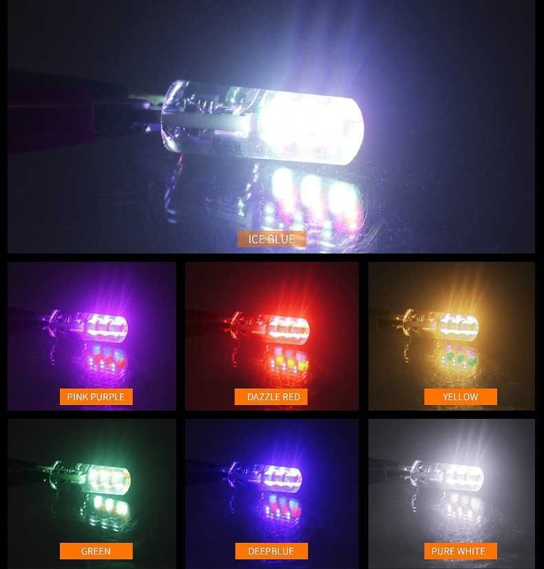 Светодиодные Led лампы стробоскопы в габариты с пультом T10 W5W RGB