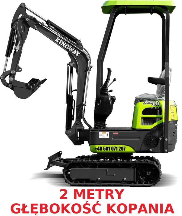Kingway MARC 1000kg Minikoparka XN10  2 METRY Głębokość 3 łyżki DIESEL Koop Ramię SKRĘTNE Chłodnica OLEJU