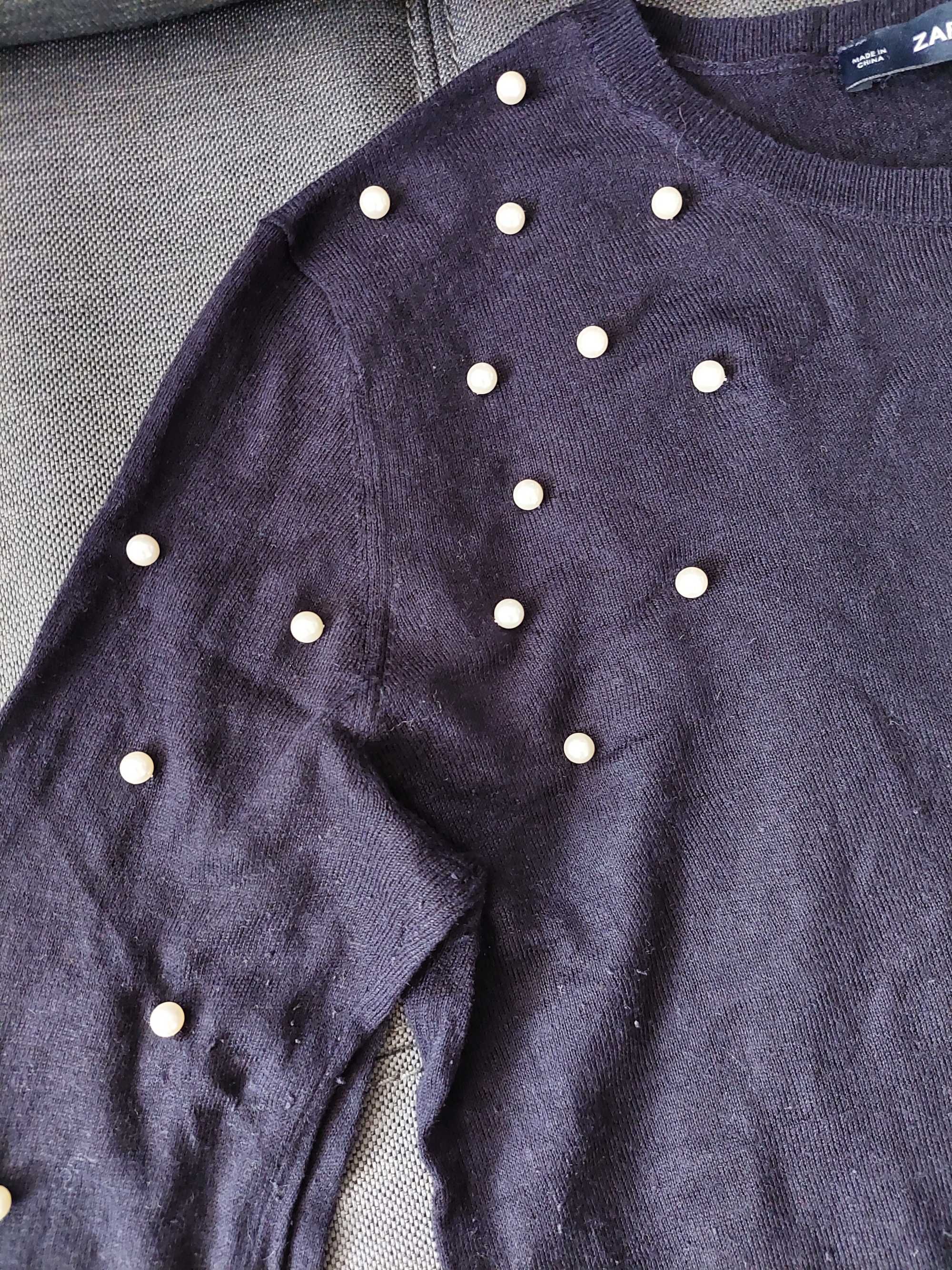 *** sweter dzianinowy granatowy z perłami - Zara - rozmiar M ***