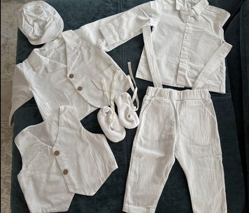 Elegancki komplet na chrzest i inne uroczystości chłopiec, rozmiar 80,