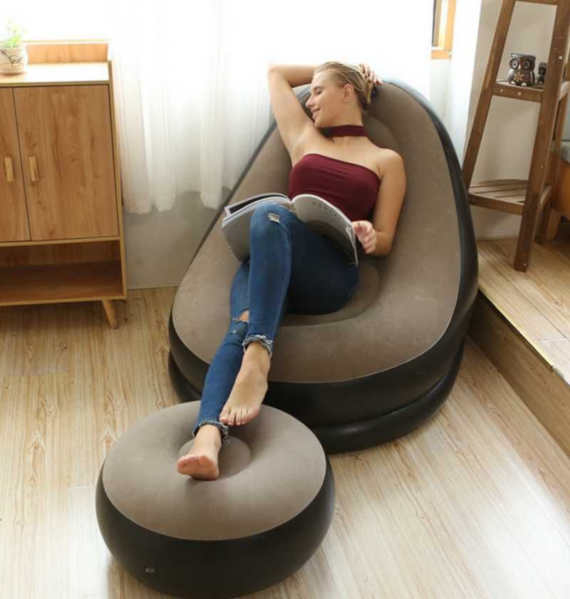 Надувне крісло велюрове з пуфиком air sofa comfort zd-33223, 76*130 см