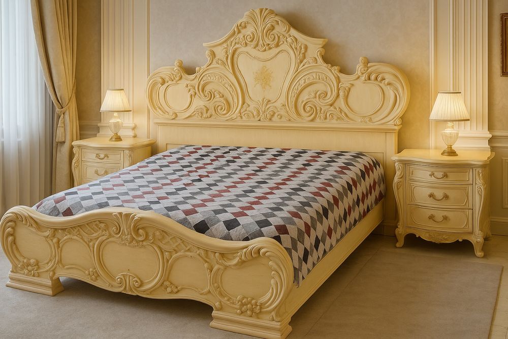 Sypialnia włoska barokowa zestaw łóżko szafa komoda lustro transport