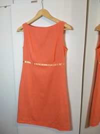 Różowa sukienka len 36/S lniana sukienka elegancka sukienka koralowa