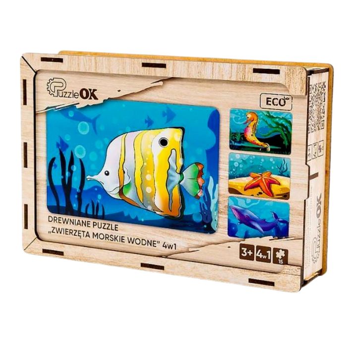 Puzzle 4W1 Drewniane Zwierzęta Morskie Puzzleok