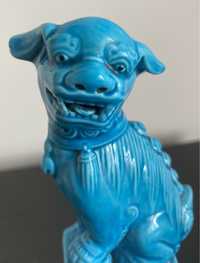 Cão de Foo, porcelana da China, azul-turquesa