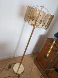 Lampa stojąca złota ze szklaną oprawa vintage prl retro