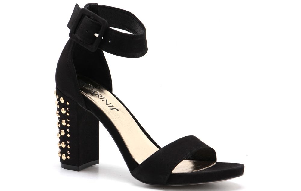 CARINII 40 sandały zamszowe skóra złote cekiny