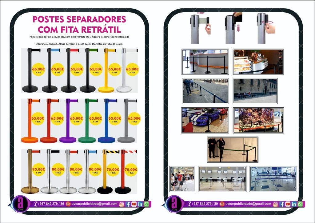 Postes separadores com fita retrátil