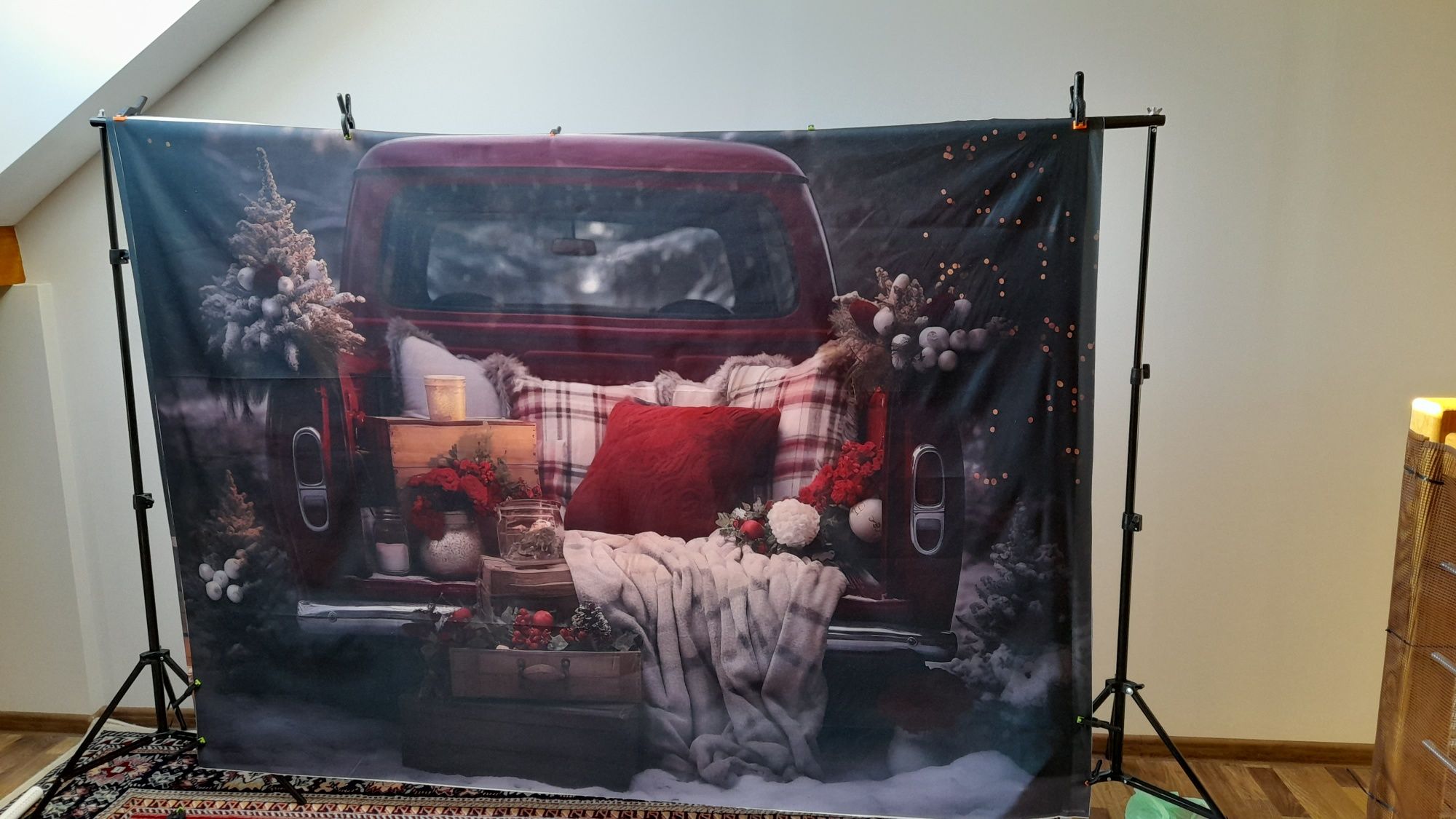 Tło fotograficzne 210x150 materiałowe,  Boże Narodzenie, Święta,  Auto