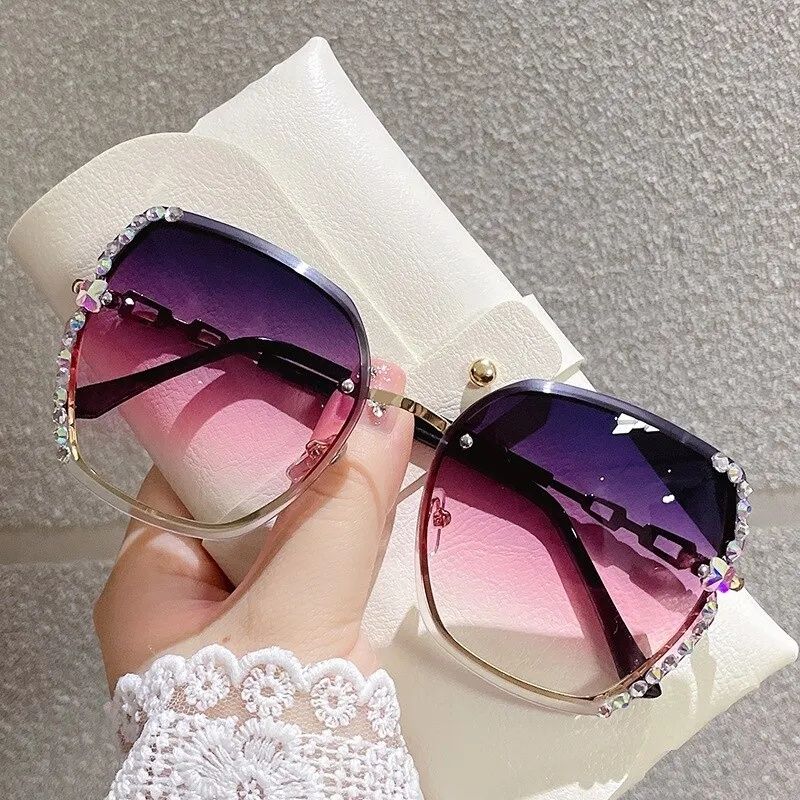 Kolorowe okulary przeciwsłoneczne różowe cyrkonie damskie