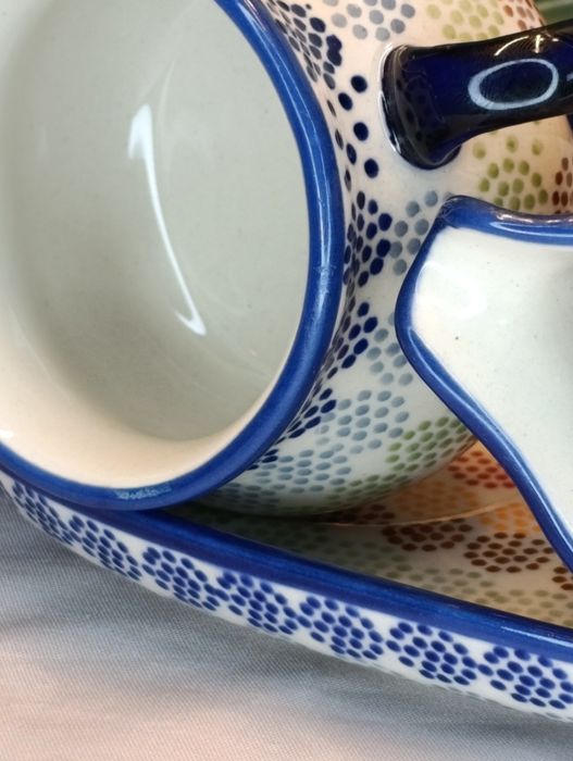 Komplet ceramiczny deserowy Bolesławiec ceramika Bolesławiec.WADA