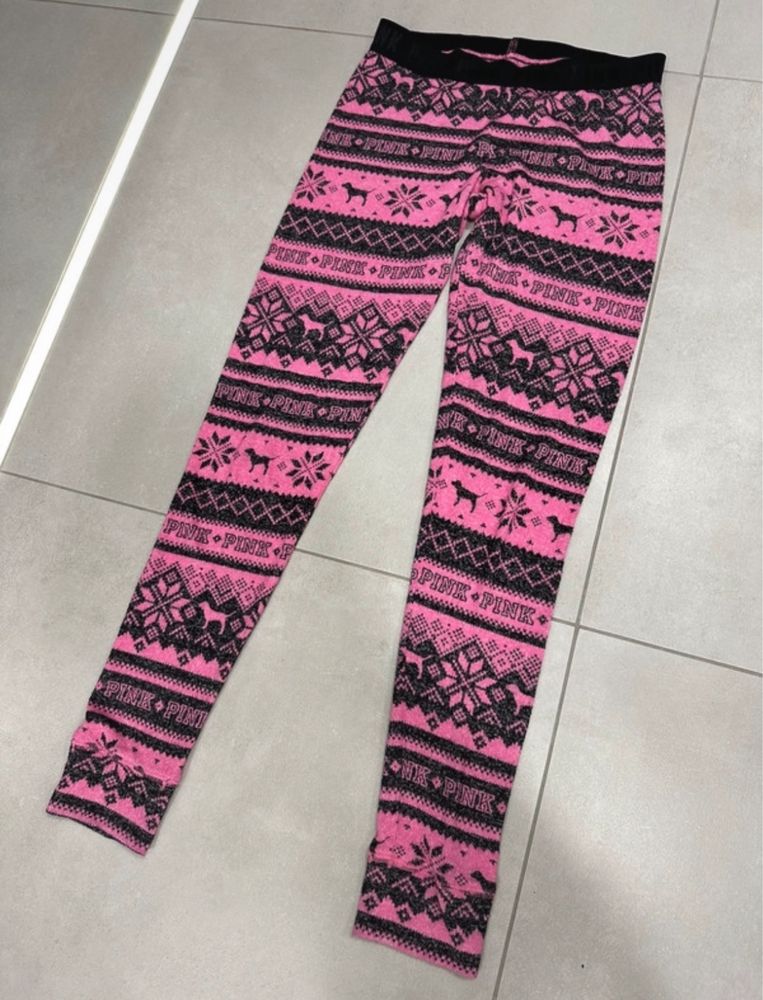 Legginsy Victoria’s Secret PINK świąteczne różowe czarne XS