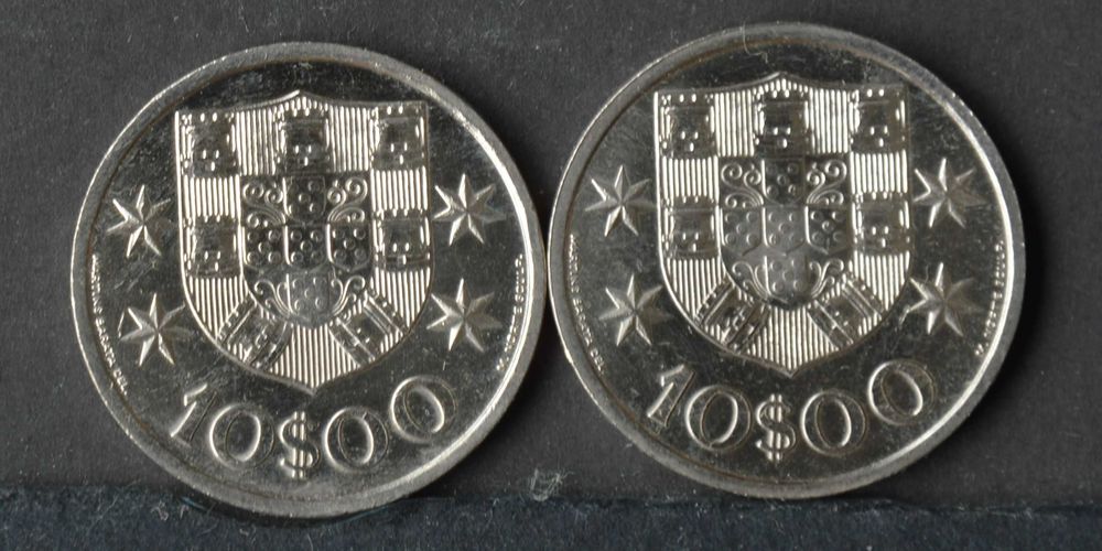 Portugal 10 escudos 1972 - 2 normal e invertida - olx X10216
