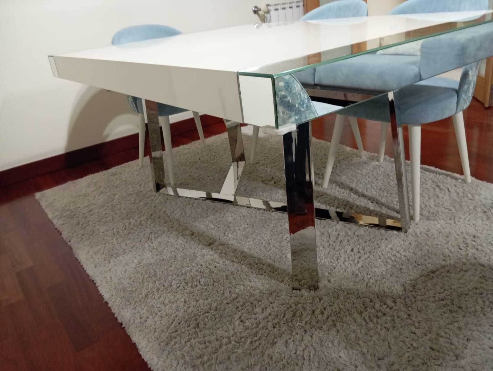 Mesa de jantar alto brilho com topos em espelho extensivel