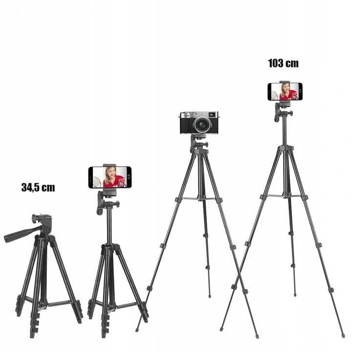 STATYW NA APARAT telefon stojak tripod 103cm uchwyt do zdjęć z pilotem