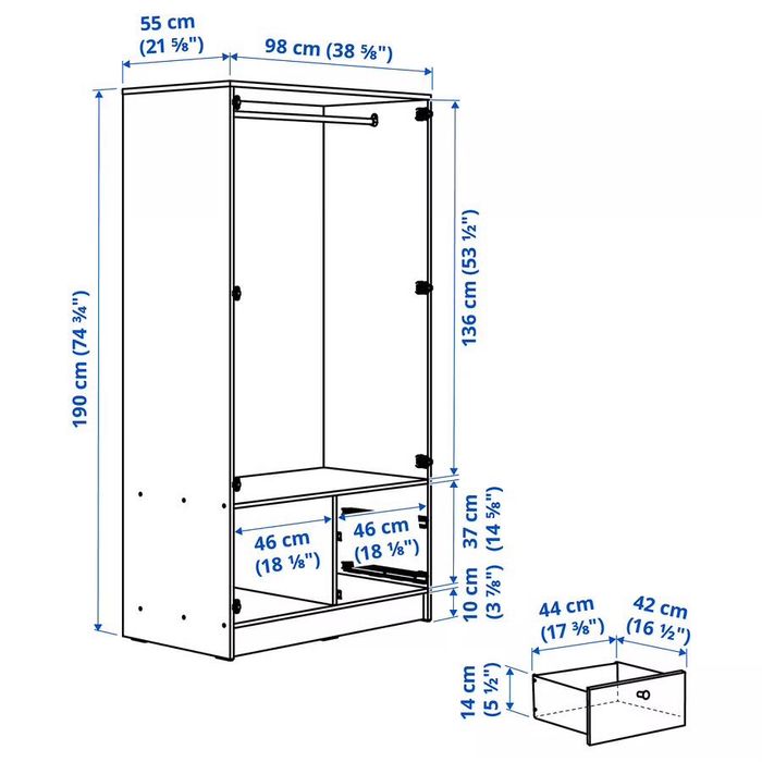 Ikea wardrobe VILHATTEN
Wardrobe with 2 doors and 2 drawers, oak