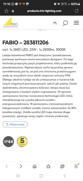 Kinkiet hermetyczny Fabio led biały Nowy