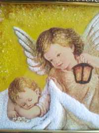 Оберег в детскую комнату Ангел подарок на крестины картина из янтаря
