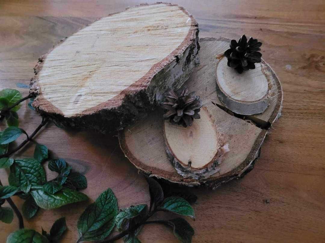 Winietki i plastry drewna - styl rustykalny, las, boho, natura