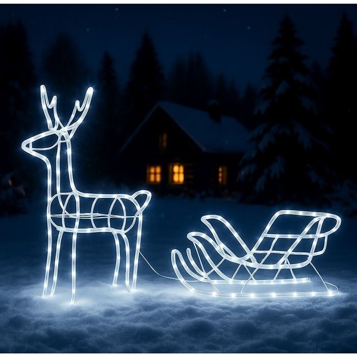 Renifer z saniami ozdoba LED