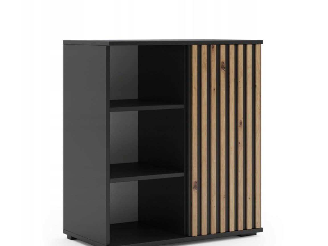 Komoda czarna lamele szerokość 80 cm 80x45x91