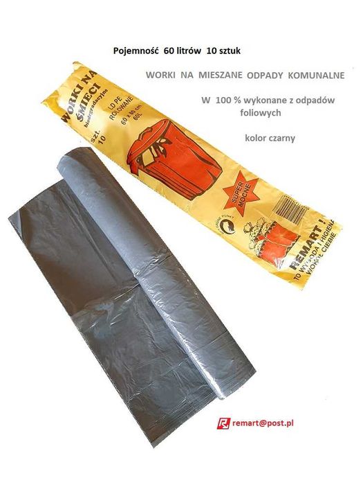 worki 60 litrów domowe worki do kosza 10 sztuk na rolce - 10 rolek
