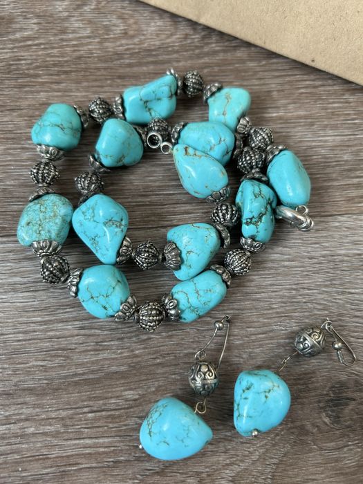 Бирюза комплект сережки и колье