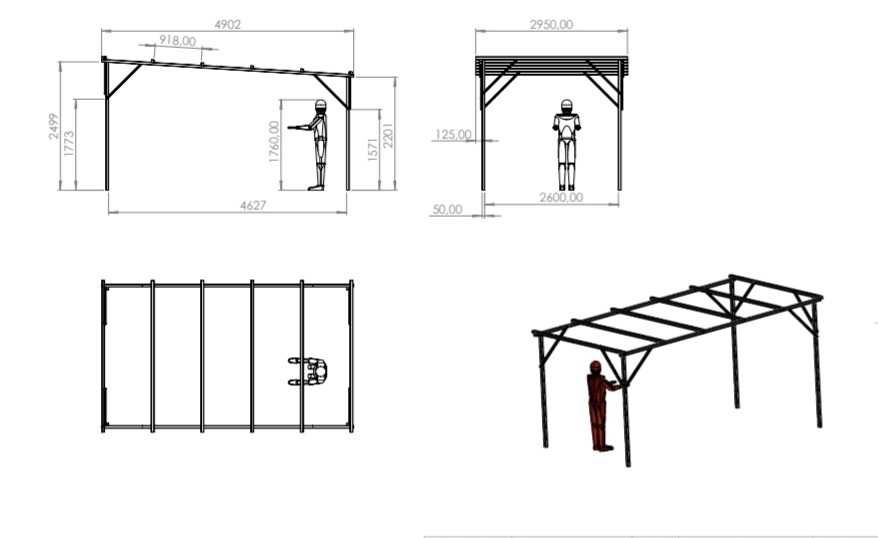 Wiata samochodowa, parkingowa, Carport, zadaszenie, wym 500X300.