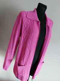 różowy sweter kardigan na zamek narzutka z kieszeniami długi s m l