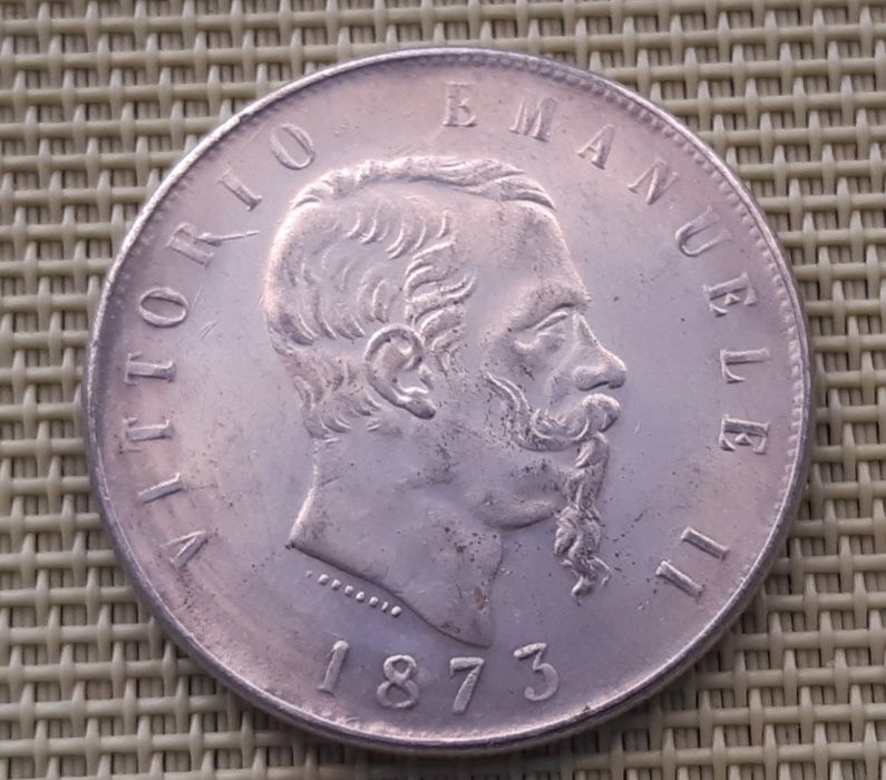 Moneta/Numizmat/Kopia-5 LIRÓW 1873 VITTORIO EMANUEL II-Okazja! (Nr 18)