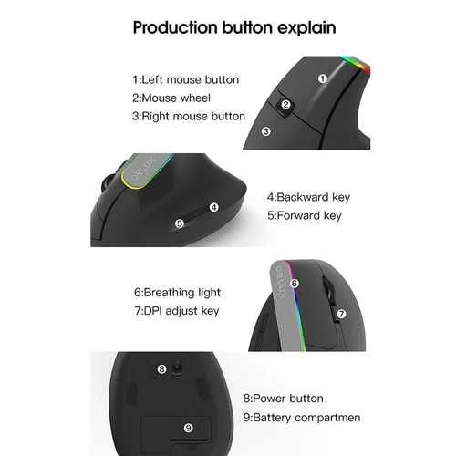 Delux Rato Ergonómico Vertical M168C Wireless RGB - Preto