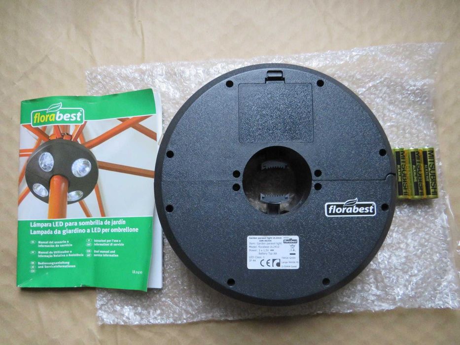 Lâmpada LED para guarda-sol de jardim. FLORABEST UL2410. NOVO! 10€!