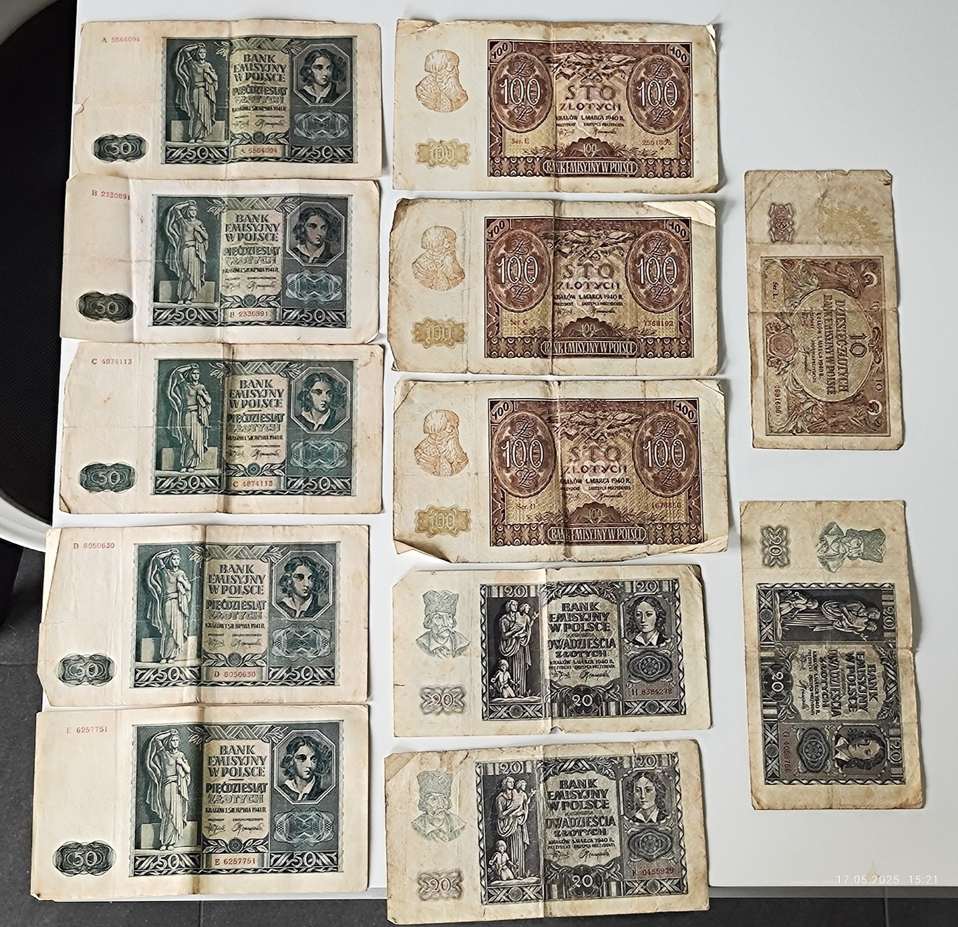 Zestaw banknotów Polskich z okresu Generalnej Guberni
