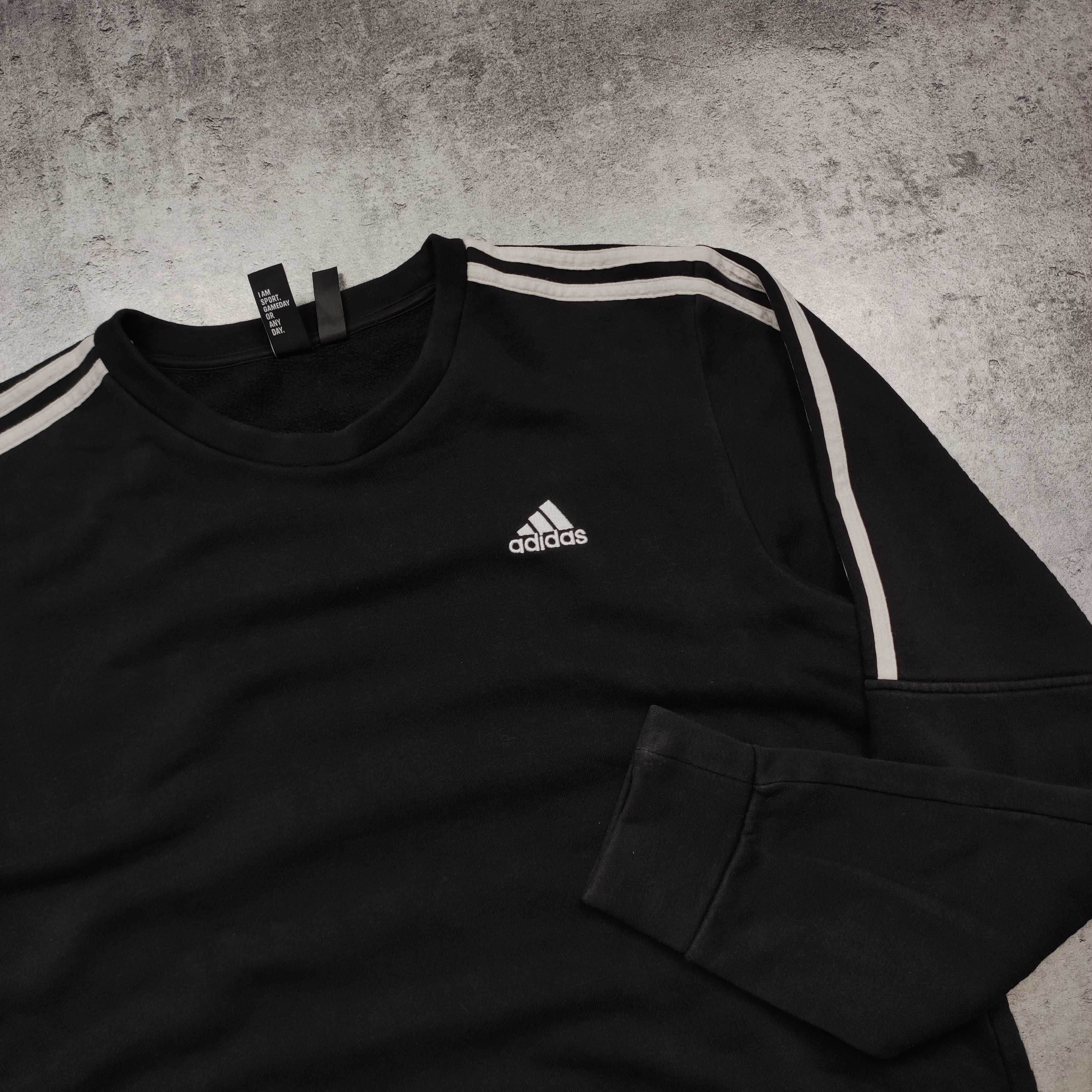MĘSKA Bluza PREMIUM Czarna 3 Paski Adidas Małe Logo Bawełna Casualowa
