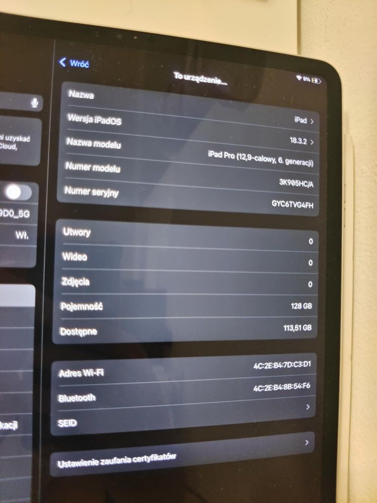 Apple iPad PRO 12.9 6. Gen 128GB Wi-Fi Srebrny + pencil (2. gen.)