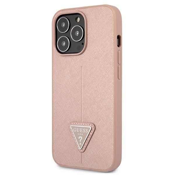 Etui Guess iPhone 13 Pro Różowe z Logo Saffiano Triangle