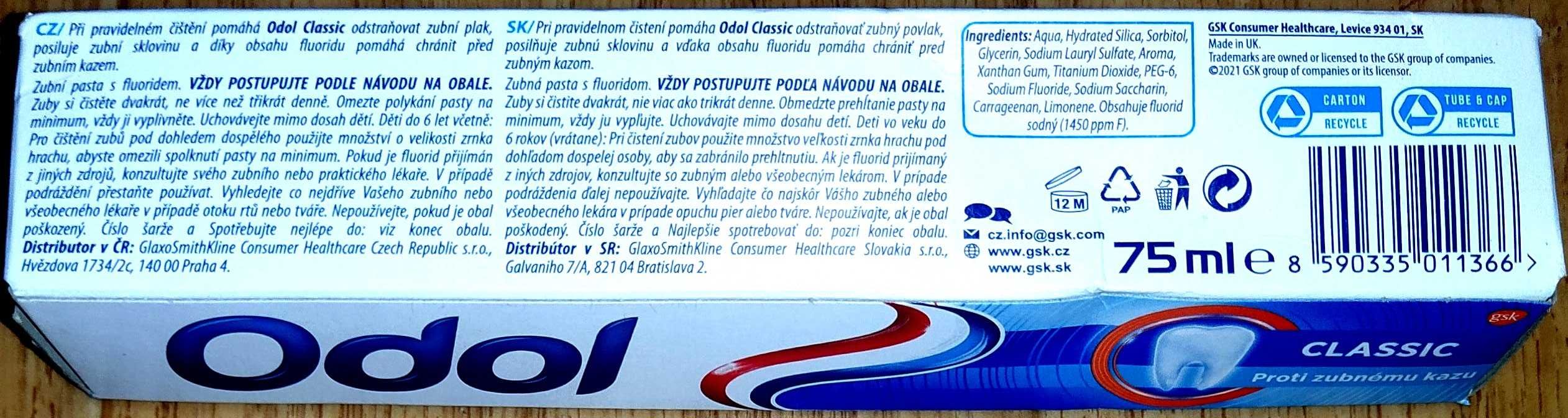Зубная паста Odol Classic 75 ml против кариеса Великобритания