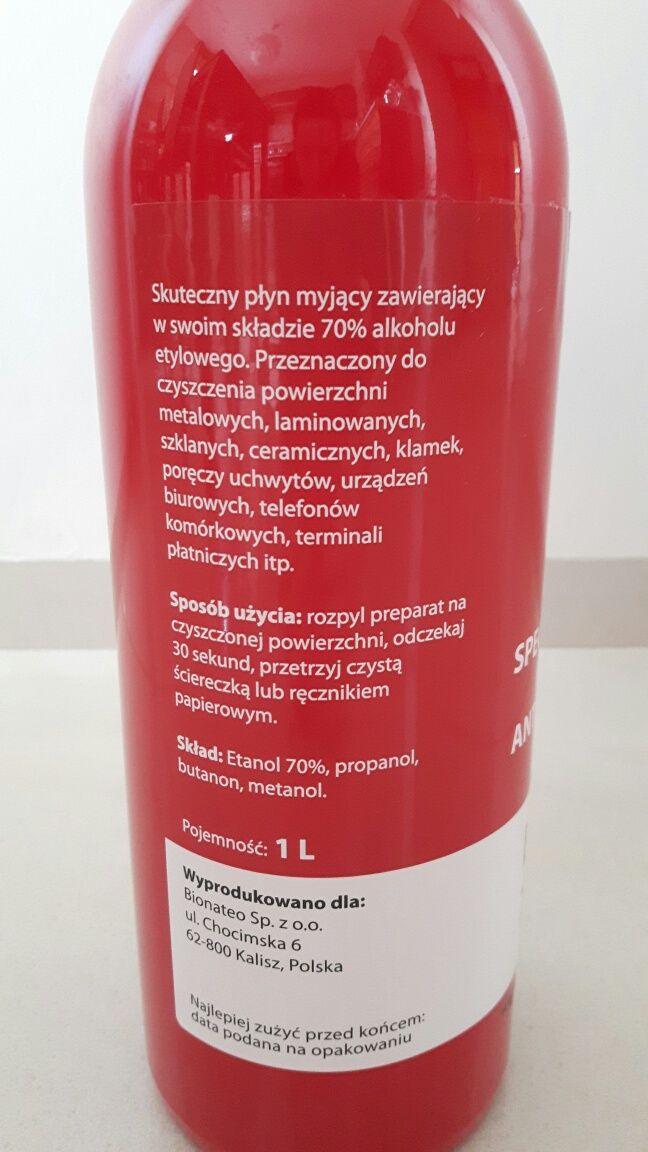 Specjalistyczny płyn antybakteryjny 1L alkohol etanol 70 %