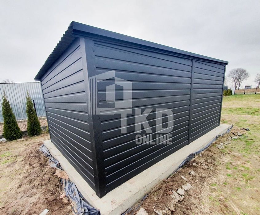 Garaż Blaszany 3X6 Brama Antracyt Dach Spad W Tył  Tkd196