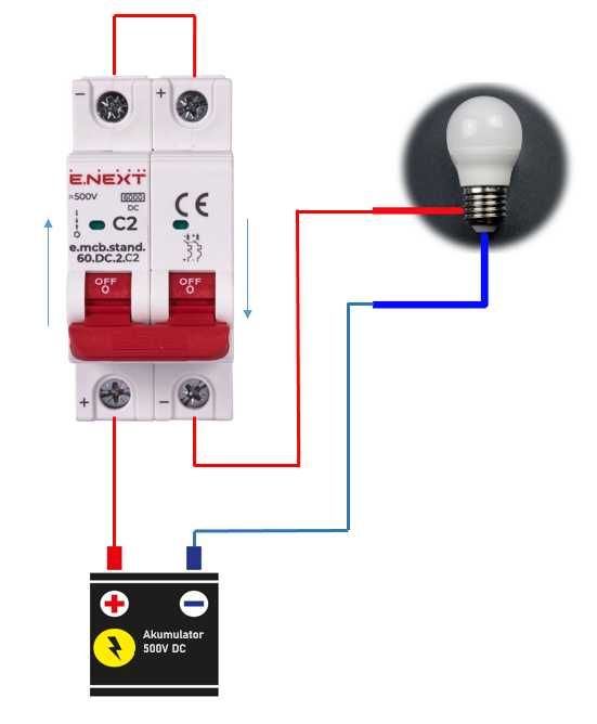 E.NEXT Wyłącznik nadprądowy bezpiecznik DC C10 10A 2p 500V DC 6 kA
