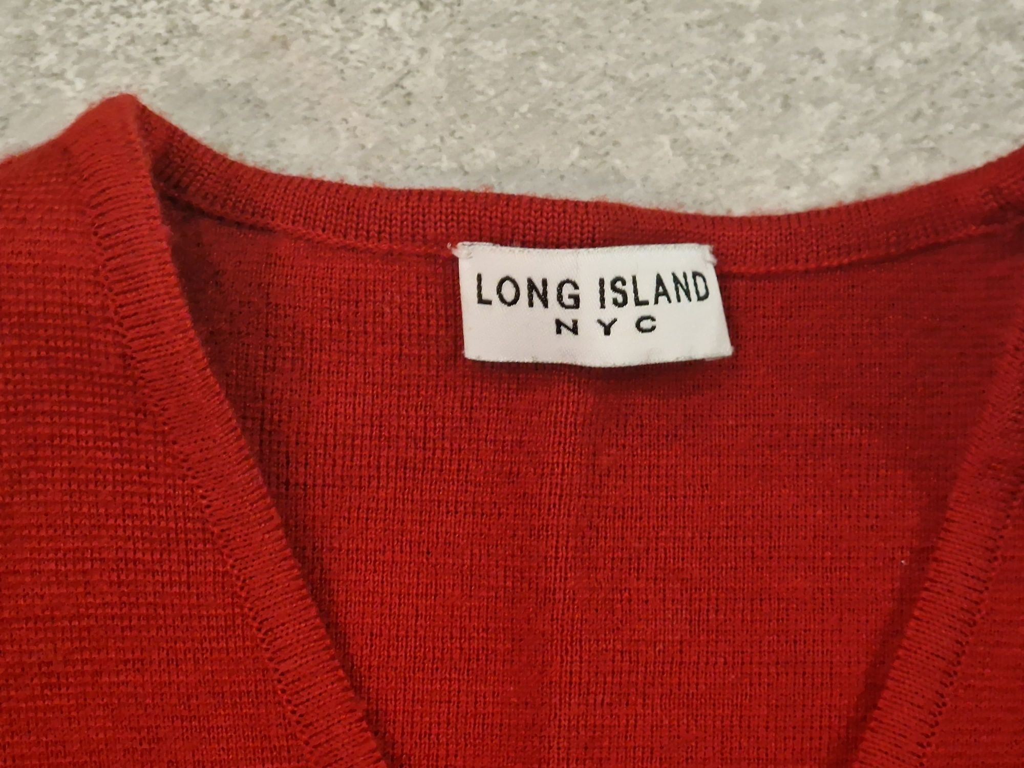 Czerwony burgundowy sweter Long Island Nyc L XL 50% merino