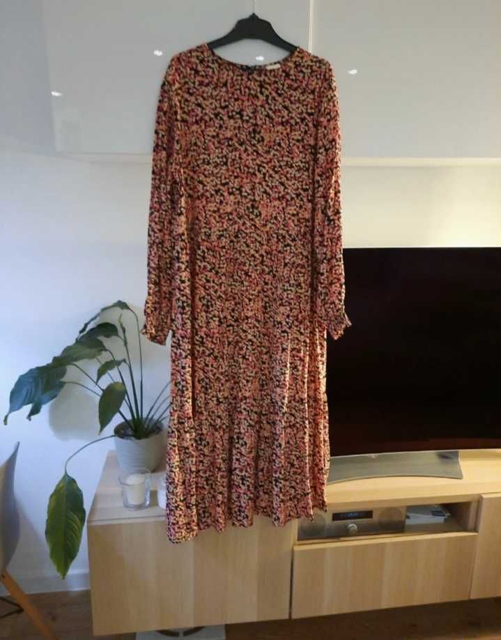H&M dluga maxi luzna obszerna oversize sukienka kwiaty boho S/M