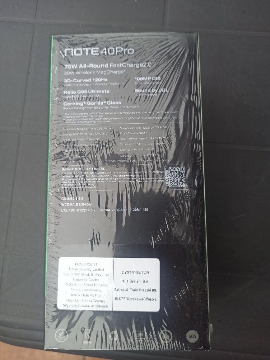 Infinix Note 40 Pro Nowy Kompletny